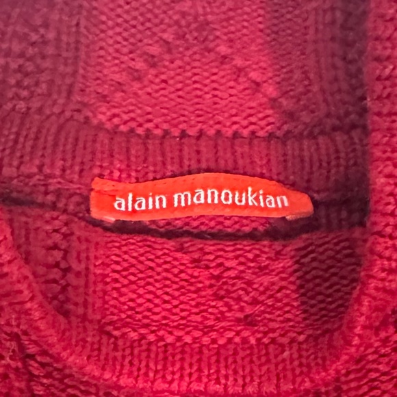 Vintage Women Merino Wool Red Cable Knit Nordic Print Fitted Sweater Designer - Picture 10 of 10